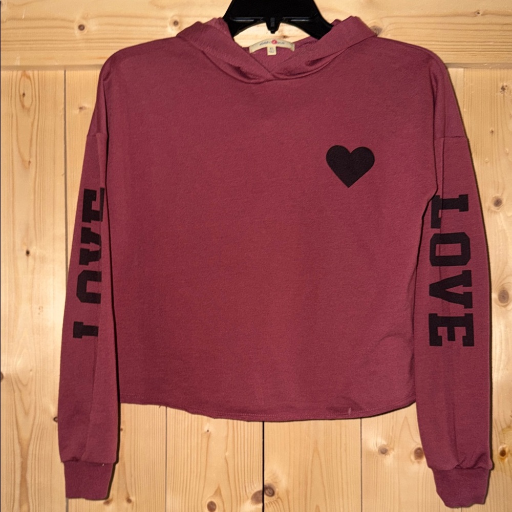 Girl’s Wishful Park Maroon Cropped Hoodie with Love on the sleeves size XL